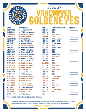 Vancouver Goldeneyes 2026-27 Hockey Schedule