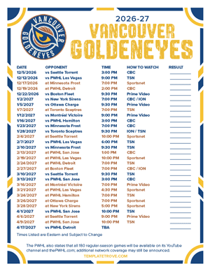 Vancouver Goldeneyes 2026-27 Hockey Schedule