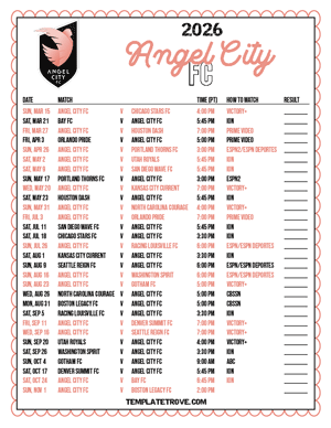 Angel City FC 2026
 Printable Soccer Schedule - Pacific Times