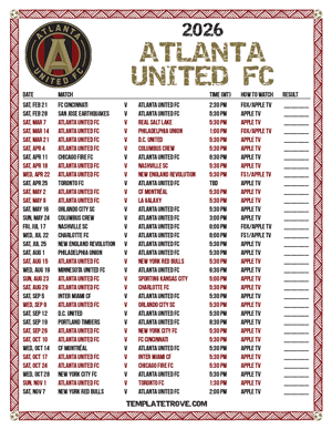 Atlanta United FC 2026
 Printable Soccer Schedule - Mountain Times