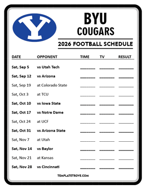 BYU Cougars
 Football 2026
 Printable Schedule - Style 4