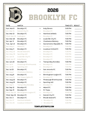 Brooklyn FC 2026
 Printable Soccer Schedule