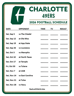 Charlotte 49ers
 Football 2026
 Printable Schedule - Style 4