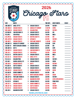 Chicago Stars FC 2026
 Printable Soccer Schedule - Mountain Times