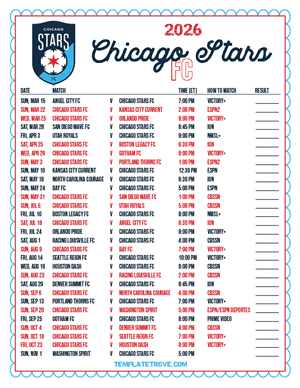 Chicago Stars FC 2026
 Printable Soccer Schedule