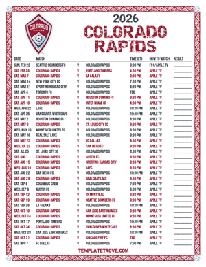 Colorado Rapids 2026
 Printable Soccer Schedule