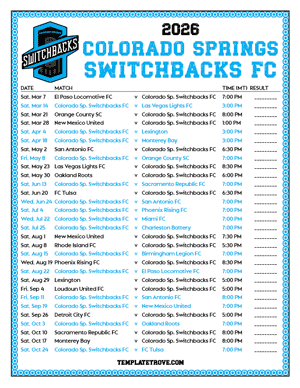 Colorado Springs Switchbacks FC 2026
 Printable Soccer Schedule - Mountain Times