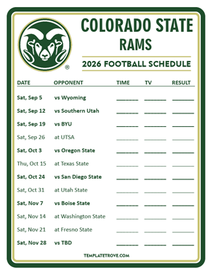 Colorado State Rams Football 2026
 Printable Schedule - Style 3