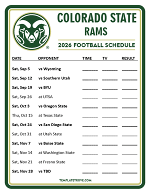 Colorado State Rams Football 2026
 Printable Schedule - Style 4
