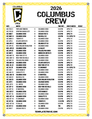 Columbus Crew 2026
 Printable Soccer Schedule - Mountain Times