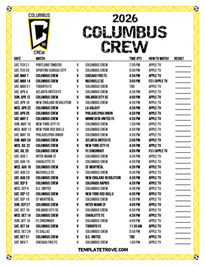 Columbus Crew 2026
 Printable Soccer Schedule - Pacific Times