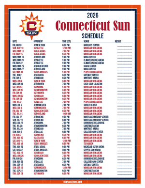 Connecticut Sun 2026
 Printable Basketball Schedule - Central Times