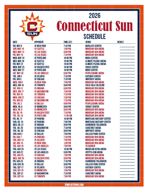 Connecticut Sun 2026
 Printable Basketball Schedule