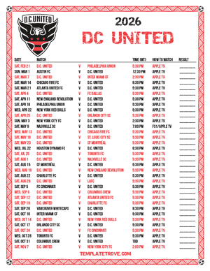 DC United 2026
 Printable Soccer Schedule - Mountain Times