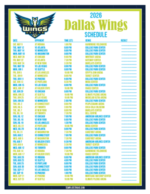 Dallas Wings 2026
 Printable Basketball Schedule