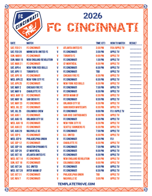 FC Cincinnati 2026
 Printable Soccer Schedule - Central Times