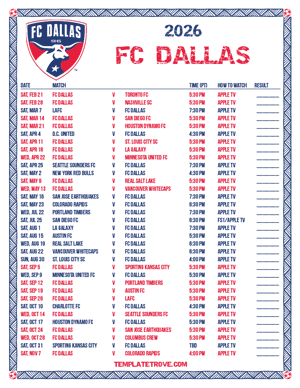FC Dallas 2026
 Printable Soccer Schedule - Pacific Times