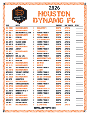 Houston Dynamo FC 2026
 Printable Soccer Schedule - Mountain Times