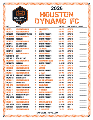 Houston Dynamo FC 2026
 Printable Soccer Schedule