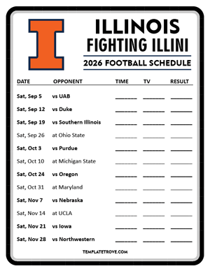Illinois Fighting Illini Football 2026
 Printable Schedule - Style 4