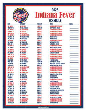 Indiana Fever 2026
 Printable Basketball Schedule