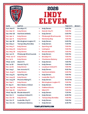  Indy Eleven 2026
 Printable Soccer Schedule