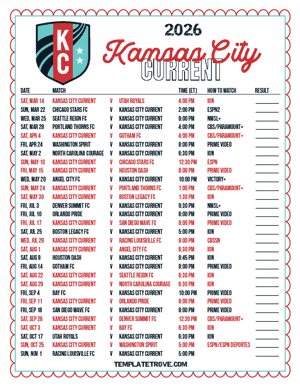 Kansas City Current 2026
 Printable Soccer Schedule