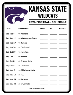 Kansas State Wildcats Football 2026
 Printable Schedule - Style 4