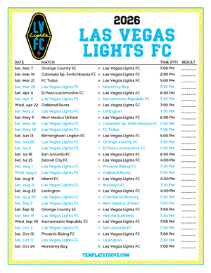  Las Vegas Lights FC 2026
 Printable Soccer Schedule - Pacific Times