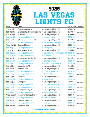   Las Vegas Lights FC 2026
 Printable Soccer Schedule