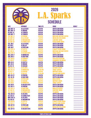 Los Angeles Sparks 2026
 Printable Basketball Schedule - Central Times