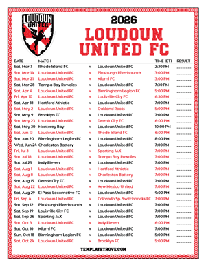   Loudoun United FC 2026
 Printable Soccer Schedule