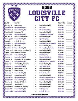   Louisville City FC 2026
 Printable Soccer Schedule - Central Times