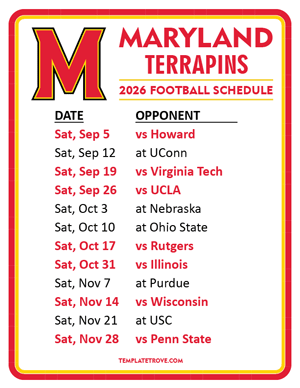 Maryland Terrapins Football 2026
 Printable Schedule