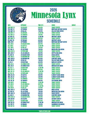 Minnesota Lynx 2026
 Printable Basketball Schedule - Central Times