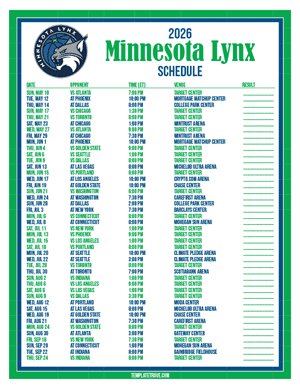 Minnesota Lynx 2026
 Printable Basketball Schedule