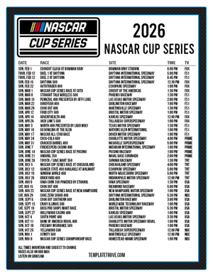 Printable 2026
 NASCAR Schedule - Mountain Times