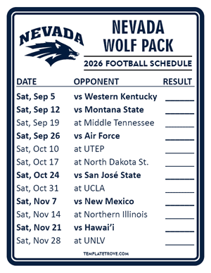Nevada Wolf Pack Football 2026
 Printable Schedule  - Style 2