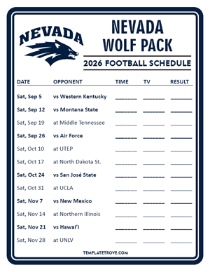 Nevada Wolf Pack Football 2026
 Printable Schedule - Style 3