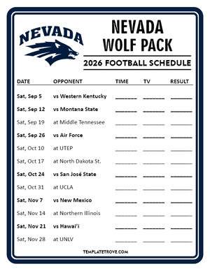Nevada Wolf Pack Football 2026
 Printable Schedule - Style 4