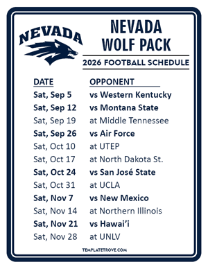 Nevada Wolf Pack Football 2026
 Printable Schedule