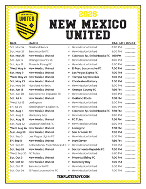   New Mexico United 2026
 Printable Soccer Schedule - Mountain Times