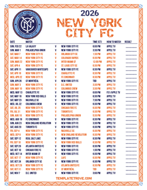 New York City FC 2026
 Printable Soccer Schedule - Central Times