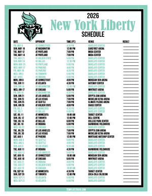 New York Liberty 2026
 Printable Basketball Schedule - Pacific Times