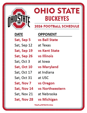 Ohio State Buckeyes Football 2026
 Printable Schedule