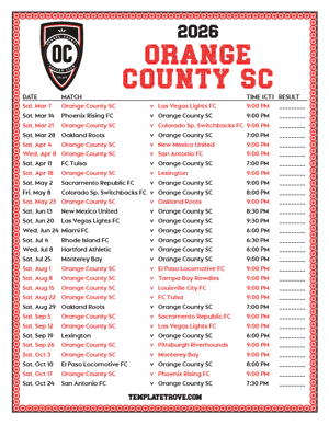   Orange County SC 2026
 Printable Soccer Schedule - Central Times