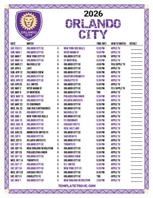Orlando City 2026
 Printable Soccer Schedule - Mountain Times