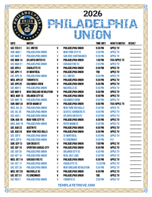 Philadelphia Union 2026
 Printable Soccer Schedule - Mountain Times