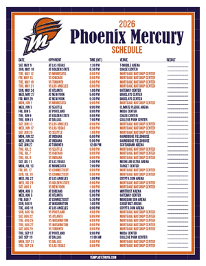 Phoenix Mercury 2026
 Printable Basketball Schedule - Mountain Times