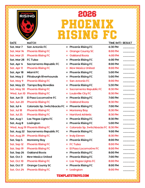   Phoenix Rising FC 2026
 Printable Soccer Schedule - Mountain Times